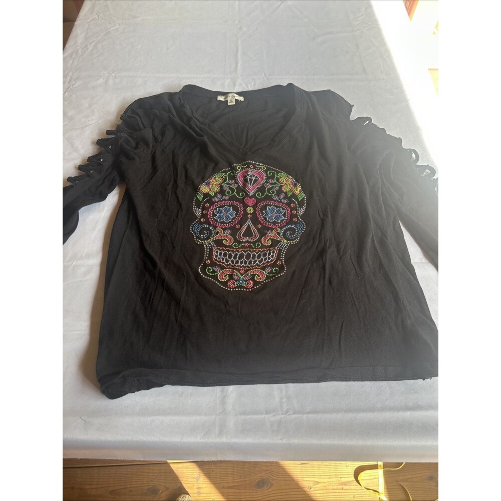 Zenana Signature Rhinestone Sugar Skull V-Neck Top - Plus Size 3X